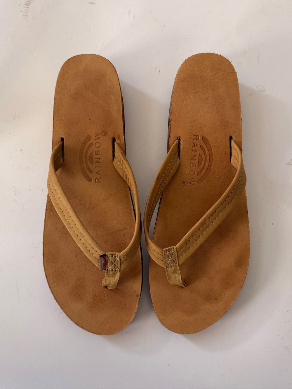 Rainbow Suede Flip Flops in Tan/Brown